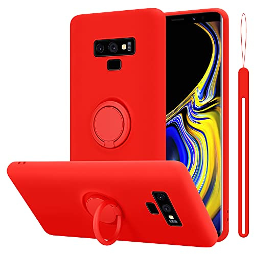 Cadorabo Hülle kompatibel mit Samsung Galaxy Note 9 Schutzhülle TPU Silikon Case Liquid Design mit Ring Slim Kratzfest Liquidsilikon Microfaser Case Hülle für Galaxy Note 9 in Rot