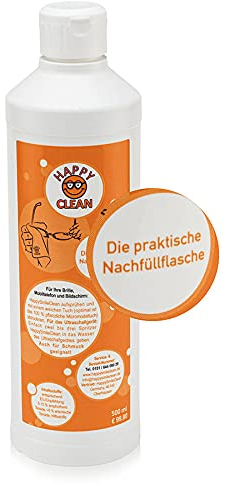 HAPPY CLEAN 500 ml Nachfüllflasche | Brillenreiniger | Spezialreiniger für Kunststoffgläser, entspiegelte Gläser & Oberflächen | Streifenfreie Sauberkeit | Silikon- & Alkoholfrei | 100% Biobasis