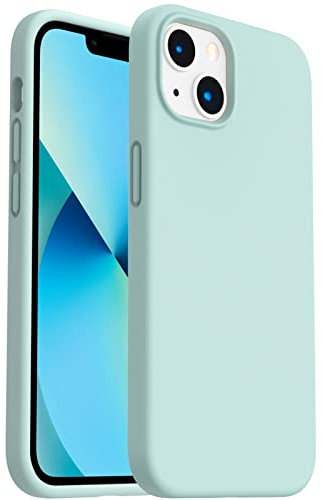 ORNARTO Shockproof Liquid Silicone Designed for iPhone 13 Case Gel Rubber Full Body Protection Anti-Shock Cover Case Drop Protection 6.1inch-Mint Green
