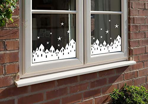 stika.co Weiße skandinavische Haus-Silhouetten – statisch haftende Vinyl-Fensteraufkleber – festliche Weihnachts-Fensterdekorationen, wiederverwendbare skandinavische Häuser