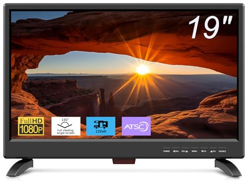 Feihe 19 Inch Flat Screen TV Built in Digital ATSC Tuners, 1080p LED TV with HDMI VGA AV USB Port for Kitchen, Bedroom, RV, Caravan, Camping, Outdoor
