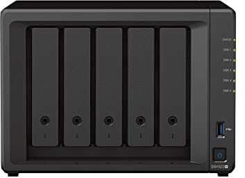 Synology DS1522+ 5-Bay DiskStation NAS AMD Ryzen R1600 8GB Ram 4xRJ-45 1GbE LAN-Port, Bundle mit 5x12TB Seagate IronWolf NAS HDDs