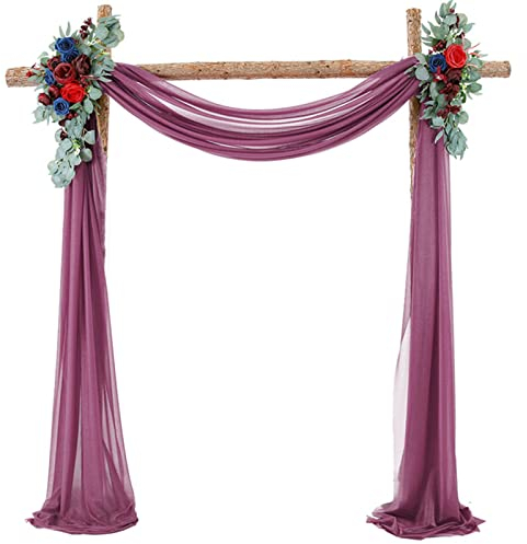 Querbehang 70*550cm, Hochzeitsbogen Vorhang Deko, Hochzeit Vorhang Chiffon Stoff, Vorhänge Hochzeit Bogen, Vorhang Organza Stoff Tüll Dekorationen Party Hintergrund Traubogen Dekostoff (Lila Rot)