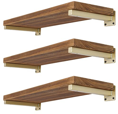 EZYDECOR Robuste Regalhalterungen, 6 Stück, Eisen, Metall, Wandmontage, schwebende Regalhalterung, Bauernhaus-Möbel, Dekorationen, Hardware im Lieferumfang enthalten (Gold), 20,3 cm