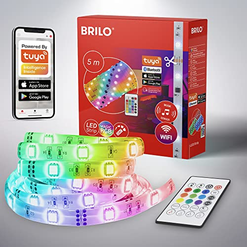 BRILONER Leuchten - RGBIC LED Strip 5m, Magic RGBIC Lichtband kürzbar, App-Steuerung, Fernbedienung, Musiksensor, Sprachgesteuert, LED Band, Leiste, Streifen, Weiß, 2313-150