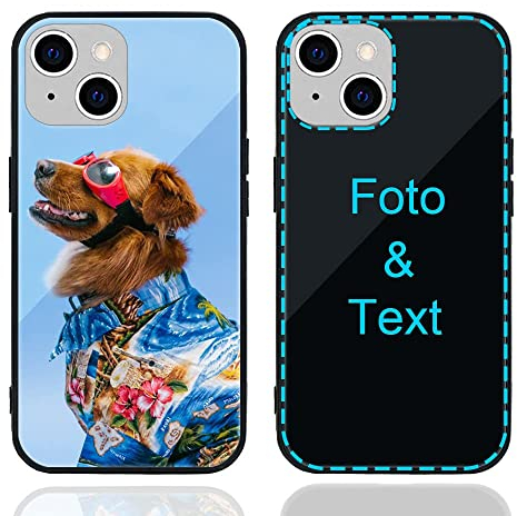 MXCUSTOM Personalisierte Handyhülle für Apple iPhone 14, Benutzerdefiniert Kratzfest Gehärtetes Glas Weicher Stoßfänger Hülle mit Eigenem Foto Bild Text Individuelle Schutzhülle (GHS-BK-P1)