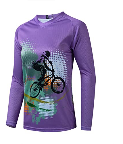Langarm-MTB-Trikot für Damen, Dirt-Bike-Shirt für Mountainbike, Motocross, Biken, BMX, Motorrad, Angeln, Off-Racing, 1lila, Klein