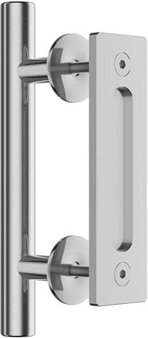 WOLFBIRD 30CM Sliding Barn Door Handle Stainless Steel Pull and Flush Set Two-Sided Silver