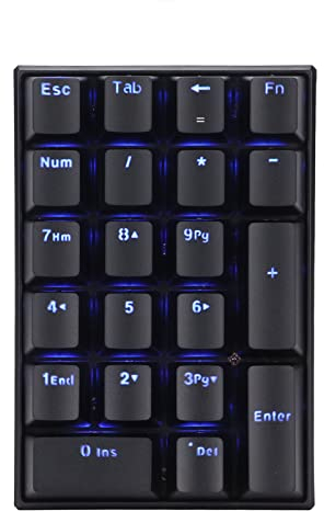 ASHATA Tastierino Numerico Cablato K23, Mini Tastierino Numerico con Retroilluminazione a LED, Tastierino Numerico Meccanico a 21 Tasti per Cassiere Aziendale PC Portatile (Interruttore Rosso)