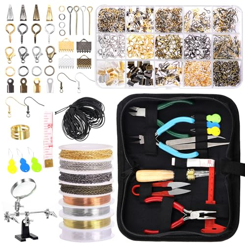 Rustark Kit de fabricación de joyas de 1481 piezas con alicates, cables, accesorios, herramientas y bolsa de almacenamiento para hacer y reparar joyas