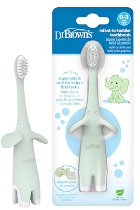 Dr. Brown's Infant-to-Toddler Toothbrush Elephant, Mint Green, 0-3 Years