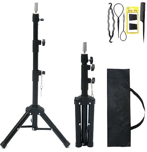 Neverland Beauty Tripod Adjustable 31.5-55.1in Hairdressing Training Stand anikin Mannequin Head Holder Black