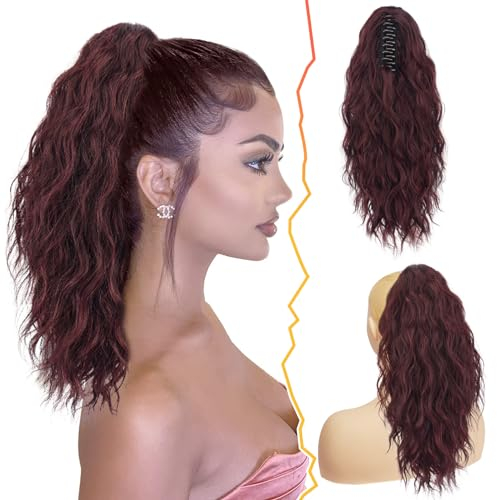 BARSDAR Klauen Clip Pferdeschwanz Verlängerung, 45 cm Lange Lockige Wellige Clip in Pferdeschwanz Haarverlängerungen Natürliche Synthetische Haarteile Ponytail Extension für Frauen