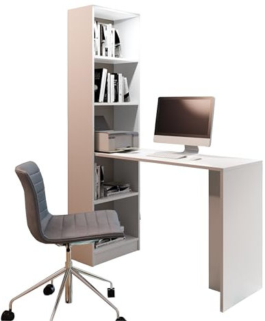 KIER FURNITURE B-1 Klassischer Schreibtisch für Heim und Büro - Ergonomische Arbeitsmöbel - Robuste Konstruktion - Linke und Rechte Seite - 125x183x50 cm Weiß