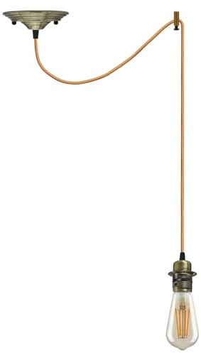 LEDSone Vintage Suspension Light Fitting – Green Brass Metal E27 Screw Lampholder with 195cm Adjustable Cable – Retro Hanging Ceiling Pendant for Kitchen, Bar, Cafe, or Home Decor