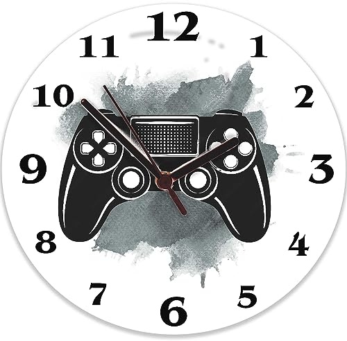 tigerlilyprints Jungen Gamer Uhr, geräuschlos, nicht tickend, Kinder-Wanduhr, Quarz-Mechanismus, Kinderzimmer-Spielsteuerungsdesign