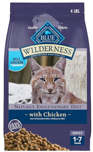 Blue Buffalo Wilderness Nature's Evolutionary Diet High-Protein, Grain-Free Natural Dry Food for Adult Cats, Chicken, 4-lb. Bag