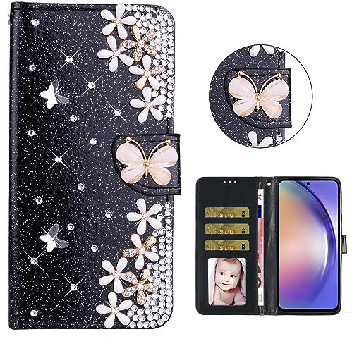 BLOTECH Glitter PU Case per Huawei P10 lite 3D Bling Bling Glitter Brillantini Brillante Nero Custodia Case Libro Leather Flip Protettiva Portafoglio, ID Slot per Scheda, Cover per Huawei P10 lite