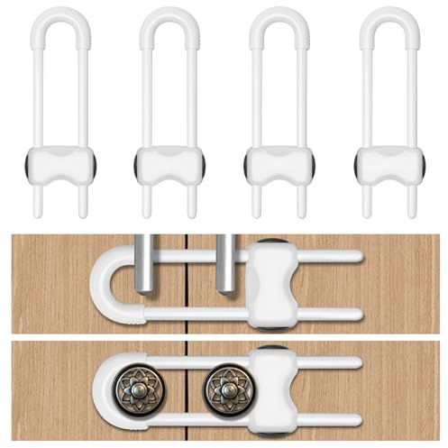 LLOOC Cabinet Locks for Babies,Child Proof Cabinet Locks,4 Pack U-Shaped Baby Proofing Cabinets,Child Locks for Cabinets and Drawers,Child Safety Cabinet Locks with Adjustable(White)