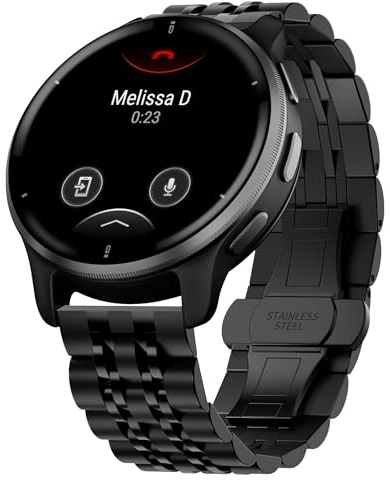 Hiseus Kompatibel mit Garmin Venu 2 Plus Armband/Vivoactive 3/Venu Sq, Edelstahl Metallarmband Metall Uhrenarmband für Forerunner 55/245/645/Vivoactive 3/Vivomove HR/Style/Luxe/Sport (Schwarz)