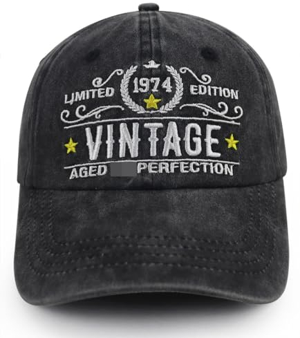 Vintage 1974 Limited Edition Hut für Männer Frauen, verstellbare gewaschene Baumwolle bestickt 50. Geburtstag Baseball Cap, Schwarz, Einheitsgröße