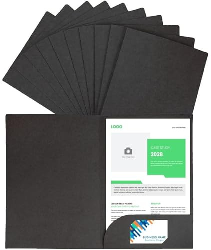 LATERN 10 Stück A4 Dokumentenordner, Quadratisch Geschnittene Ordner aus Kraftpapier Einfügen Präsentation Papier Halter Portfolio Papierkram Organizer mit Kartensteckplatz für Büro Schule (Schwarz)