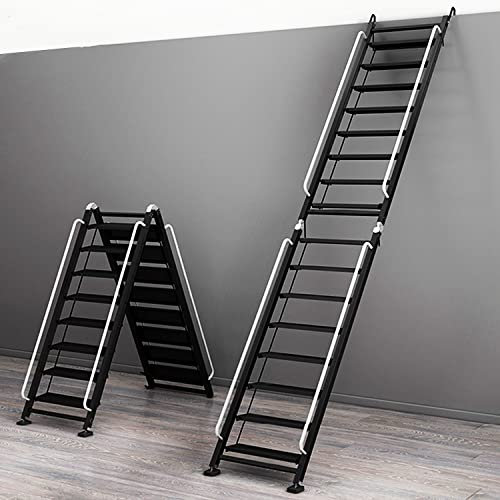 WTTTTW Klappbare Dachbodentreppe, Stufenleiter mit Handläufen, 330-lbs-Aluminium-Dachboden-Zugangsleiter, wandmontierte Kletterleiter für Home Kitchen Pantry Office,9 Step ladders