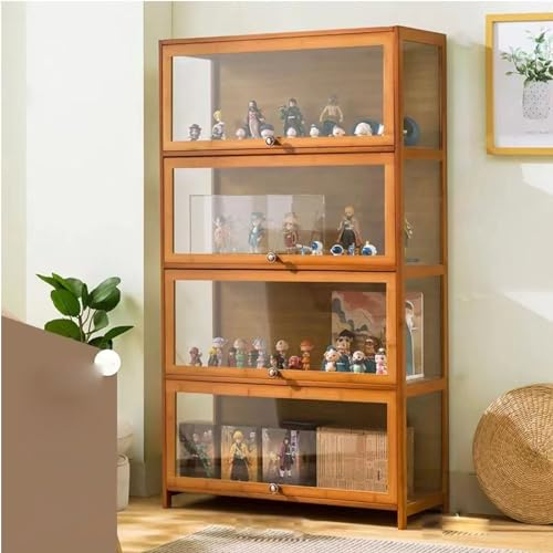 Sammlung Vitrine, natürlicher Bambus Rahmen, Acryl Sammlung Vitrine, staubdicht, passend für Haus und Büro Gebrauch (4-floors-70cm, Wood Color)