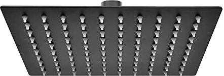 Soffione doccia quadrato nero opaco 40x40 cm, in acciaio inox con supporto a snodo orientabile e ugelli anticalcare, spessore 6 mm