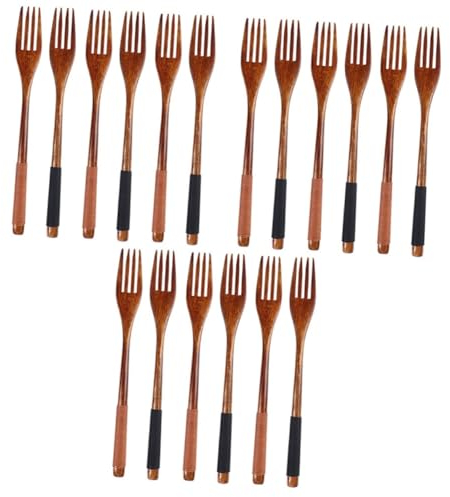 Cabilock 18 Piezas Tenedor Japonés Cuchara y Tenedor De Madera Tenedor Para Servir De Madera Para Comer Cubiertos De Madera Reutilizables Niño Alimento Mango De Madera