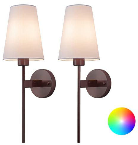 Aiehnid Wall Lights Battery Powered Sconces Set of 2,No Wiring Required Fabric Wall Lamps,with Remote Dimmable Light Bulb Easy to Install,for Bedside, TV Wall,Lounge,Farmhouse(Color : Black)