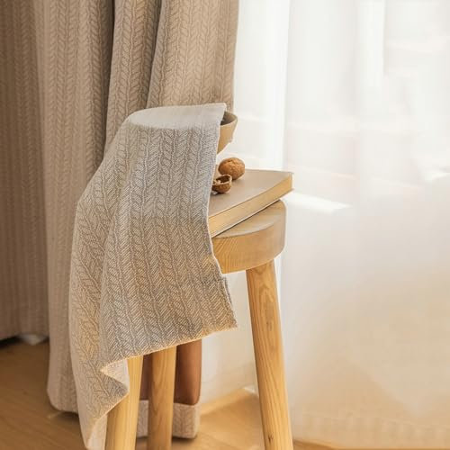 Daesar Vorhänge mit Haken für Schiene Blickdicht, Verdunkelungsvorhänge Kaffee 132x160CM Landhausstil mit Jacquard Schlafzimmer Kinderzimmer Jugendzimmer Gardinen Junge