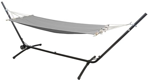AMANKA Höhenverstellbare Outdoor Hängematte mit Gestell bis 120kg - 335x100 XL Hängemattengestell mit Rollen - 190x80 Hängematte für Garten mit Gestell - Hängematte für Balkon - Hängeliege mit Gestell