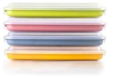 IBILI - Set de 4 Tapers para Embutidos y Fiambres, 4 tapers de 24,8 X 14,4 X 3,3 cms, Plástico Libre de BPA, Reutilizable, Amarillo + Rojo + Verde +Azul