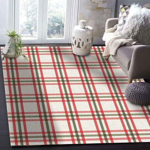 Sxakswol Teppich Wohnzimmer 80x120 cm Rot Kariert 3D Teppich Weibliches Mädchen Küche Esszimmer Schlafzimmer Teppich Kurzflor rutschfest Waschbar Teppiche Weich Pflegeleicht a933
