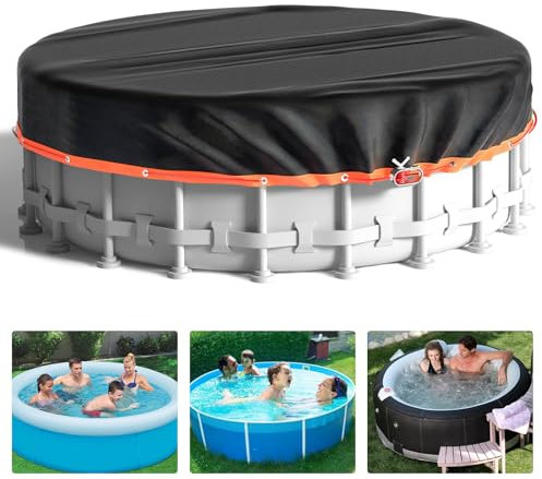 Pauwer Round Pool Cover 12Ft, Pool Covers for Above Ground Pools, Oxford Fabric Winter Pool Cover, Heavy Duty Swimming Pool Solar Cover, Waterproof and Dustproof Hot Tub Cover Protector, Black