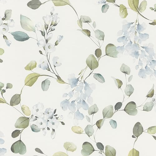 Rasch home style 285789 - Carta da parati luminosa con eucalipto e piante blu effetto acquerello, 10,05 m x 0,53 m
