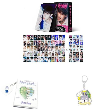 SKZ Merch 60 Stück persönliche Fotokarten 32 Stück Aufkleber SKZoo Album Binder Halter Buch Schlüsselanhänger 'STAY' Schlüsselanhänger (Bang Chan)