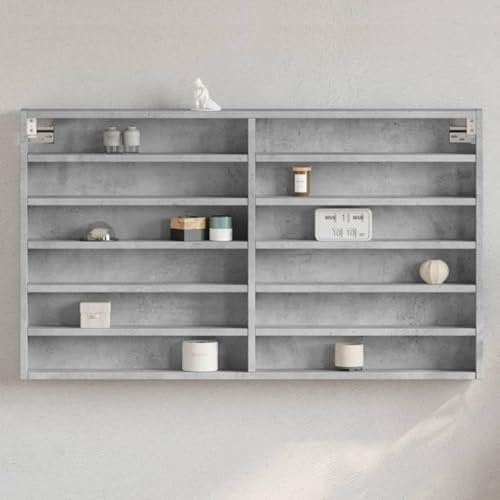Gecheer Armadietto Vetrina Grigio Cemento 100x8,5x58 cm Multistrato,Vetrina espositiva,Espositore da Parete per Oggetti da Collezione,vetrina espositiva per collezionismo,A847943