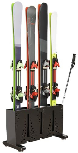 TOCRETOARE Heavy Duty Metal Ski Storage Rack, 4 Pair Freestanding Steel Ski Holder, Floor Stand Ski Organizer Rack, Snowboard Floor Stand Organizer for Garage and Home