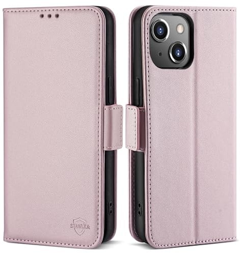 STAWLKA Wallet Case for iPhone 13 Mini (5.4), RFID Blocking Card Holder Kickstand Magnetic Closure Flip Folio PU Leather Cover Shockproof Protective Phone Case for iPhone 13 Mini - Rose Gold