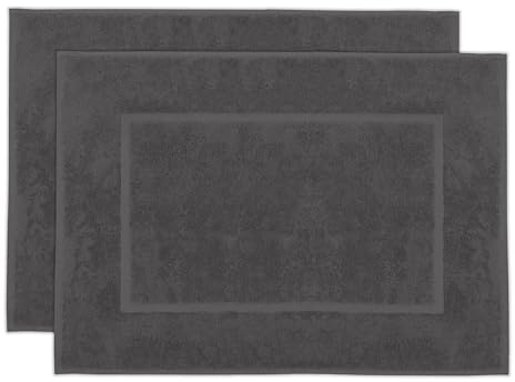 ZOLLNER 2er Set Badematten in 50x70 cm - saugstarke und Flauschige Badvorleger aus Baumwolle - bis 60°C waschbar - für Fußbodenheizung geeignet - in Graphit - Hotelqualität