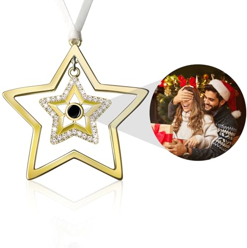 Adorno de Foto Personalizada para Arbol de Navidad, Decoracion Personalizados con Imagen en el Interior, Colgante de Proyección de Estrella 2025 Nueva Decoración del Hogar Regalos Mujer Hombre