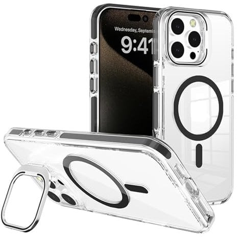 Hülle für iPhone 16 Pro Max/16 Pro/16 Plus/16, Kabelloses Laden Handyhülle mit Metall Kamera Ständer Stoßfeste Magnetische Handytasche,Schwarz,16 Plus