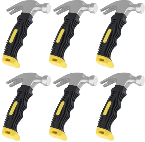 FUNSUEI 6 PCS 8 oz Mini Hammer, Metal Small Craft Hammers, Carbon Steel Hammer for DIY Projects in Home and Office, Yellow