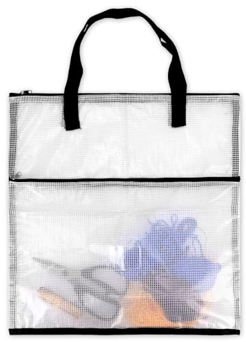 40,89x39,88cm Nähprojekttasche, Mehrzweck Transparent Netz-Quilt-Aufbewahrungstasche mit Reißverschluss Tragbar Große Basteltasche zum Nähen Stricken Häkeln Kunsthandwerk (Schwarz)