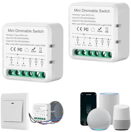 HNCY Interruptor de atenuación, mini regulador de intensidad WiFi inteligente (2 unidades, WiFi)