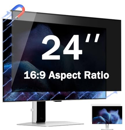 Phimoos [2 Pack] 24 Inch Magnetic Computer Privacy Screen for Monitor 16:9 Aspect Ratio Widescreen Monitor, Eye Protection Anti Glare Blue Light Filter, 24in Removable Black Anti Spy Protector Film