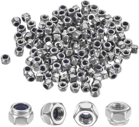 M METERXITY 50-Pack Nylon Insert Hex Lock Nuts, M2 x 0.4mm Thread 304 Stainless Steel Self-Locking Locknuts Hexagon Nut Metric Nuts for Machinery/Home Repair/Industrial Fasteners