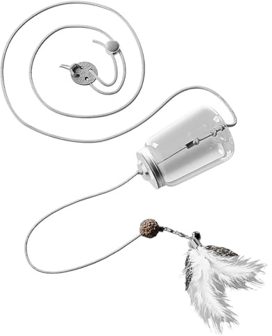 Interaktives Katzenspielzeug für Hauskatzen, langlebiger Katzen-Teaser-Zauberstab mit Federn, Spielspielzeug für Bewegung und Nts71 (Silver, 11cm)